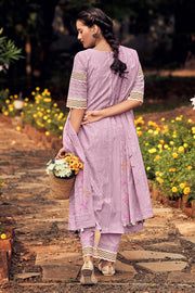 Lavender Pure Cotton Hand Block Print Straight Cut Salwar Suit